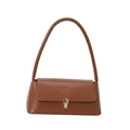 Brown minimalist rectangular shoulder bag with golden lock closure and top handle - Brown