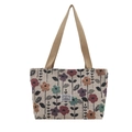 Grande borsa shopper in tessuto floreale con ricami colorati e manici in tela beige - Beige