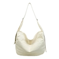 Bolso bandolera minimalista de lona plisada blanco crema con correa larga ajustable - Blanco Roto