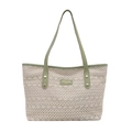 Chic hollow woven tote bag with avocado green straps and inner fabric lining - Green