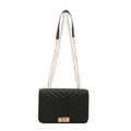 Classic black V-quilted shoulder bag with gold chain strap and turn-lock closure - Black