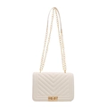 White rectangular quilted flap shoulder bag with gold chain strap and metallic twist lock - White