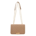 Elegant apricot quilted chevron leather crossbody bag with gold metal chain strap - Khaki
