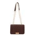 Elegant quilted brown shoulder bag with V-shaped stitching and gold chain strap detail - Brown