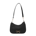 Classic black crescent hobo shoulder bag with a stylish golden bow metallic buckle - Black
