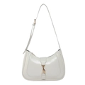 Minimalist cream semi-circle hobo bag with gold piston clasp and adjustable strap - White