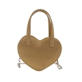 Sac bandoulière minimaliste en cuir en forme de cœur kaki avec chaîne en métal - Or