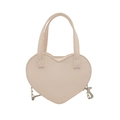 Creamy beige heart-shaped crossbody bag with embossed letters and silver chain strap - White