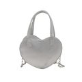 Silver heart-shaped handbag with metallic finish and detachable chain shoulder strap - Silver