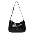 Glossy black hobo shoulder bag with a sleek gold lobster clasp and adjustable strap - Black