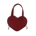 Chic heart-shaped handbag in vibrant red with elegant silver chain strap and top handles - Red