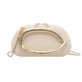 Minimalist off-white semicircular crossbody bag with bold gold C-shaped metal hardware - Beige