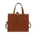 Vertical brown faux leather tote bag with knotted charm and gold hardware accents - Brown