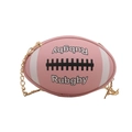 Pink rugby-shaped chain shoulder bag with white stripes and golden strap on white backdrop - Pink