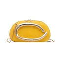 Glossy yellow semi-oval handbag with bold gold metallic handle and chain strap - Yellow