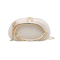 Elegant white semi-circular shoulder bag with gold ring handle and metal chain strap - White