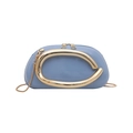 Chic light blue semi-circular handbag with gold C-handle and snake chain strap - Blue