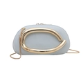 Light blue glossy crossbody bag with sculptural gold metal handle and chain strap - Gray