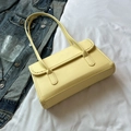 Elegante borsa a spalla rettangolare giallo pallido in pelle PU con doppi spallacci sottili - Giallo (Senza Ciondolo)