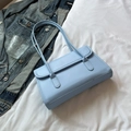 Minimalist light blue faux leather underarm bag with double straps and flap closure - Blue (No Pendant)