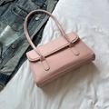 Minimalist light pink underarm bag with rectangular flap and fine stitching detail - Pink (No Charm)
