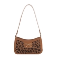 Brown leopard print shoulder bag with a gold bow buckle in a trendy Korean baguette style - Brown