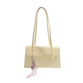 Minimalist cream white large capacity shoulder bag with decorative woven charm - Yellow (With Pendant)