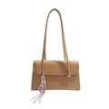 Brown faux leather underarm bag with woven edges and decorative pendant for women - With Pendant / Khaki