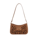 Brown leopard print baguette bag with a gold metal bow buckle and slim shoulder strap - Khaki
