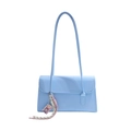 Light blue faux leather rectangular shoulder bag with a cute cartoon charm on white background - Blue (With Charm)
