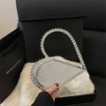 Borsa da sera argento a forma di cuore con manico in strass scintillanti da donna - Argento