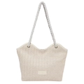 Grand sac cabas en paille tressée avec anses en corde pour la plage et les loisirs. - Blanc