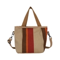 Vertical striped woven tote bag in beige and orange with adjustable crossbody strap - Beige Brown Red Orange Striped (Model 1)