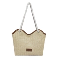 Grand sac de plage élégant en paille tisseé avec poignées en corde de coton douces - Marron