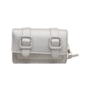 Mini silver carbon fiber textured crossbody cambridge bag for women with buckle straps - Silver