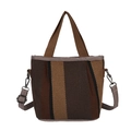 Striped fabric tote bag in brown and black with adjustable canvas shoulder strap - Dark Light Brown Black Striped (Model 5)