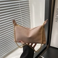 Nude textured tote bag with thick gold chain strap and vertical woven design - Pink