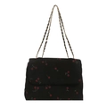 Sac fourre-tout en velours côtelé noir avec imprimé cerises et chaîne dorée - Noir