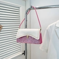 Sac bandoulière rose et blanc avec paillettes, coutures ondulées et boucle dorée - Rose