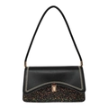 Black shoulder bag with wave flap, multicolor glitter detail, and golden buckle - Black