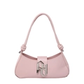 Pink PU leather baguette bag with knotted shoulder strap and silver metal logo detail - Pink