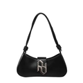 Minimalist black matte crescent underarm bag with unique silver geometric buckle - Black