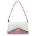 Pink and white patchwork crossbody bag with sparkling sequins and gold buckle clasp - Pink