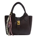 Elegant dark brown minimalist lychee grain bucket bag with stylish woven rope charm - Coffee With Pendant