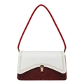 Contrast small square handbag in white and dark red leather with golden metal buckle - Red