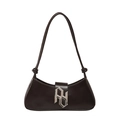 Deep coffee minimalist underarm bag with smooth finish and silver buckle detail - Brown