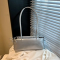 Minimalist metallic silver underarm handbag with side bow details for daily commuter style - No Pendant / Silver
