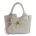 Elegant white lychee texture bucket bag with creative pendant accessories - White with Pendant