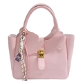 Elegant pink lychee pattern leather bucket bag for women with cute decorative charms - Pink With Charm
