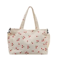Borsa tote in velluto a coste con stampa ciliegie, doppi manici e tracolla regolabile per uso - Bianco